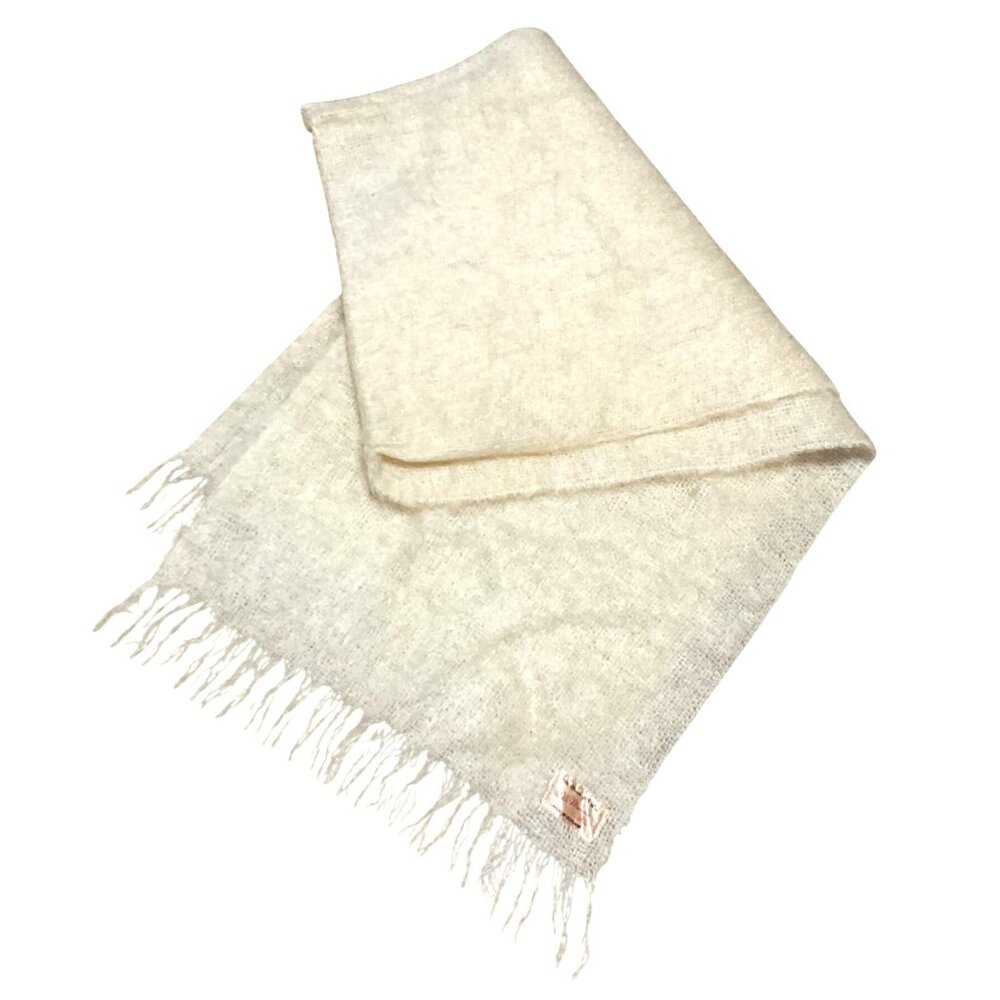 Vintage Mohair Blend Fringe Scarf Made In Scotland Winter Outerwear Womens